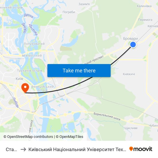 Стадіон to Київський Національний Університет Технологій Та Дизайну map