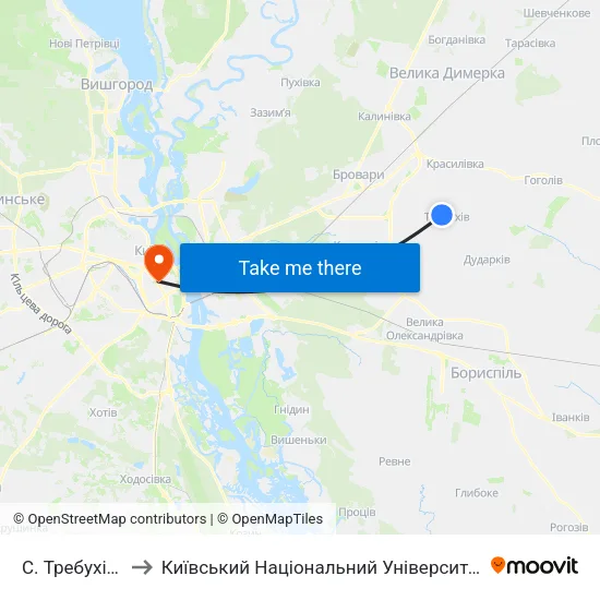 С. Требухів (Ринок) to Київський Національний Університет Технологій Та Дизайну map