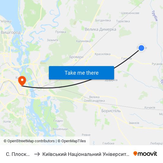 С. Плоске (Центр) to Київський Національний Університет Технологій Та Дизайну map