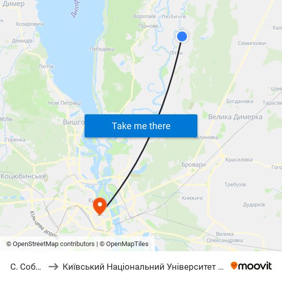 С. Соболівка to Київський Національний Університет Технологій Та Дизайну map