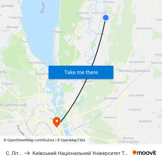 С. Літочки to Київський Національний Університет Технологій Та Дизайну map
