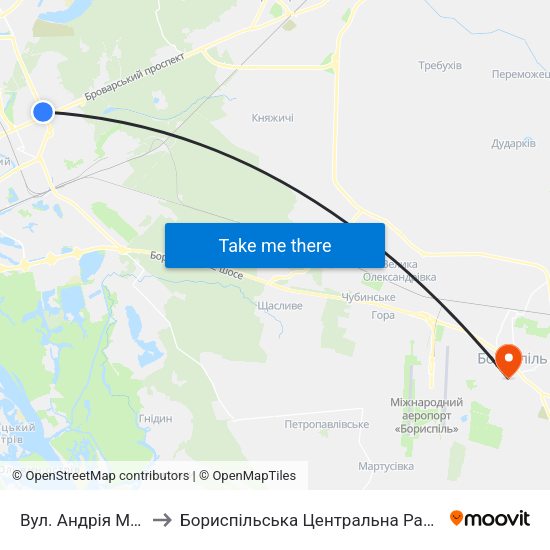 Вул. Андрія Малишка to Бориспільська Центральна Районна Лікарня map