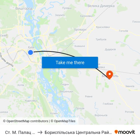 Ст. М. Палац Спорту to Бориспільська Центральна Районна Лікарня map