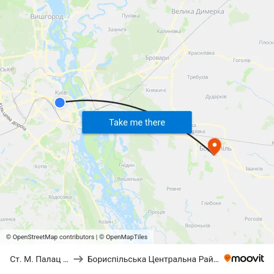 Ст. М. Палац Спорту to Бориспільська Центральна Районна Лікарня map