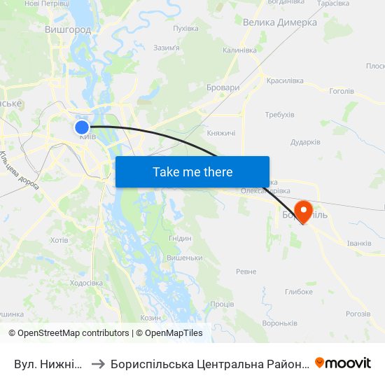 Вул. Нижнiй Вал to Бориспільська Центральна Районна Лікарня map