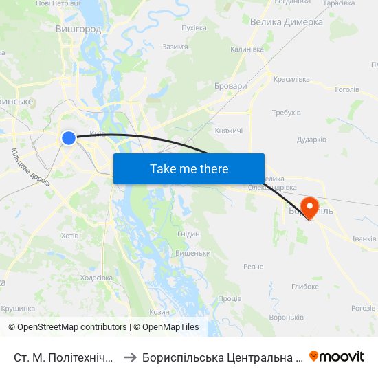 Ст. М. Політехнічний Інститут to Бориспільська Центральна Районна Лікарня map