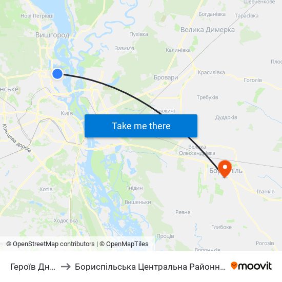 Героїв Дніпра to Бориспільська Центральна Районна Лікарня map