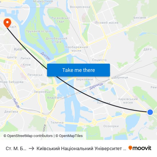 Ст. М. Бориспільська to Київський Національний Університет Театру, Кіно І Телебачення Імені І. К. Карпенка-Карого map