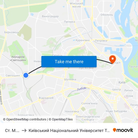 Ст. М. Святошин to Київський Національний Університет Театру, Кіно І Телебачення Імені І. К. Карпенка-Карого map