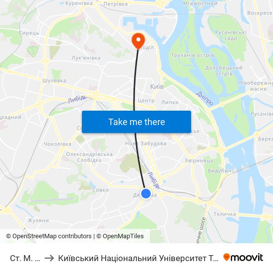 Ст. М. Деміївська to Київський Національний Університет Театру, Кіно І Телебачення Імені І. К. Карпенка-Карого map