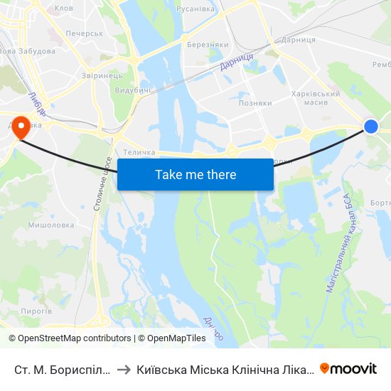 Ст. М. Бориспільська to Київська Міська Клінічна Лікарня №10 map