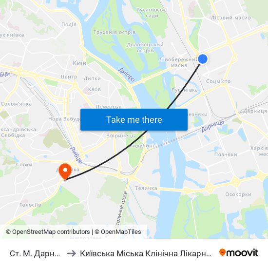 Ст. М. Дарниця to Київська Міська Клінічна Лікарня №10 map