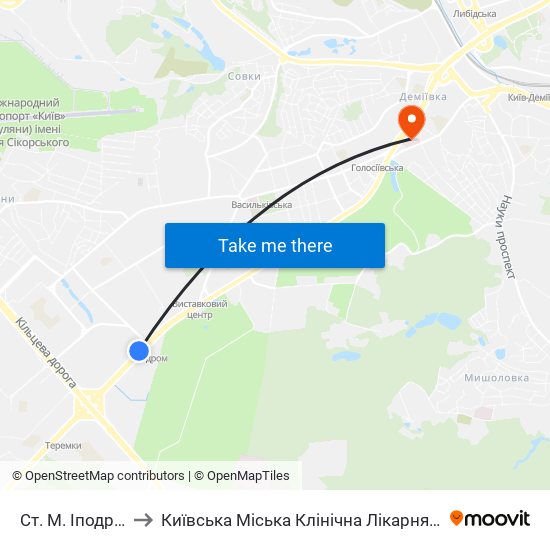 Ст. М. Іподром to Київська Міська Клінічна Лікарня №10 map