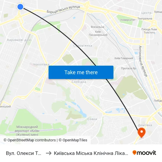 Вул. Олекси Тихого to Київська Міська Клінічна Лікарня №10 map