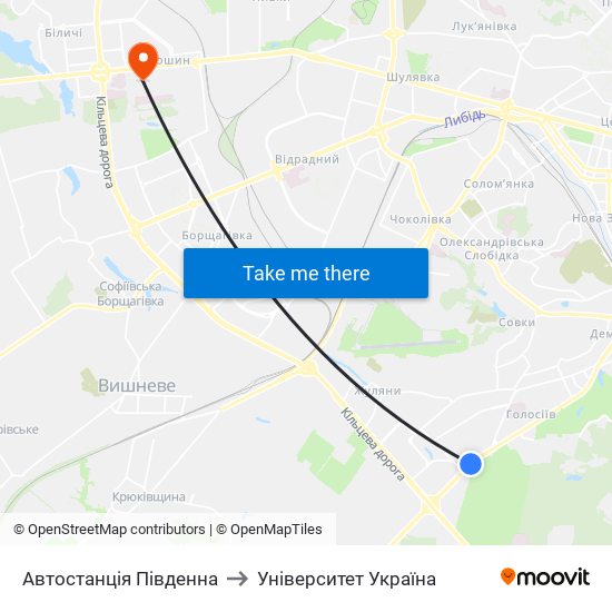 Автостанція Південна to Університет Україна map