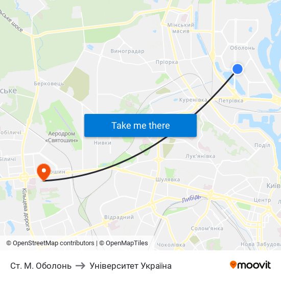 Ст. М. Оболонь to Університет Україна map