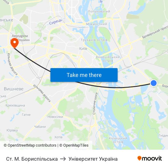 Ст. М. Бориспільська to Університет Україна map