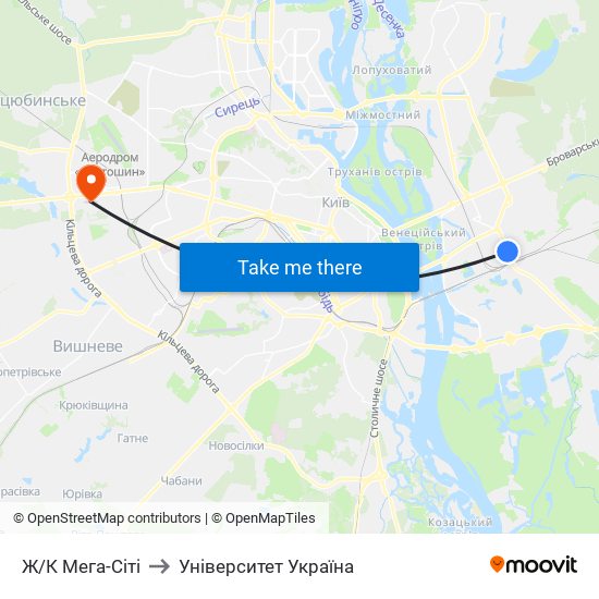 Ж/К Мега-Сiтi to Університет Україна map