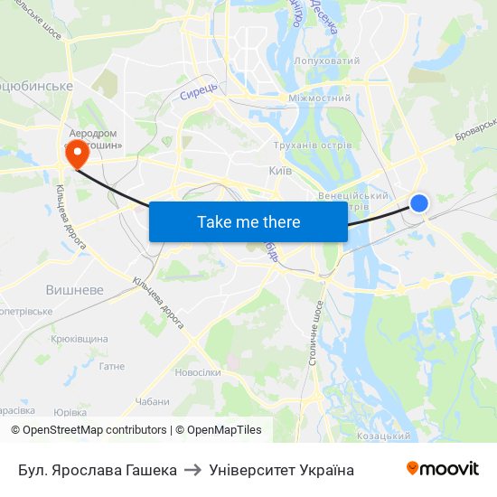 Бул. Ярослава Гашека to Університет Україна map