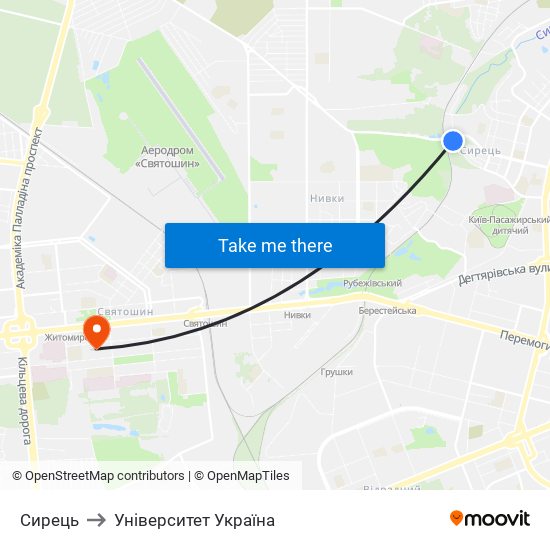 Сирець to Університет Україна map
