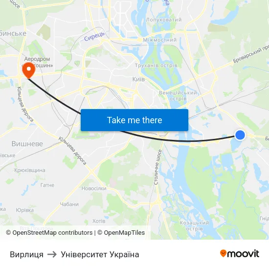Вирлиця to Університет Україна map