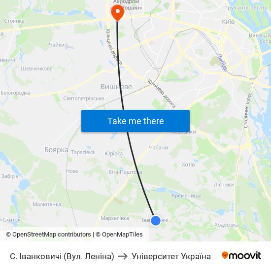С. Іванковичі (Вул. Леніна) to Університет Україна map