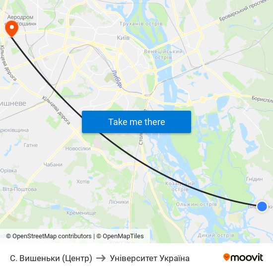 С. Вишеньки (Центр) to Університет Україна map