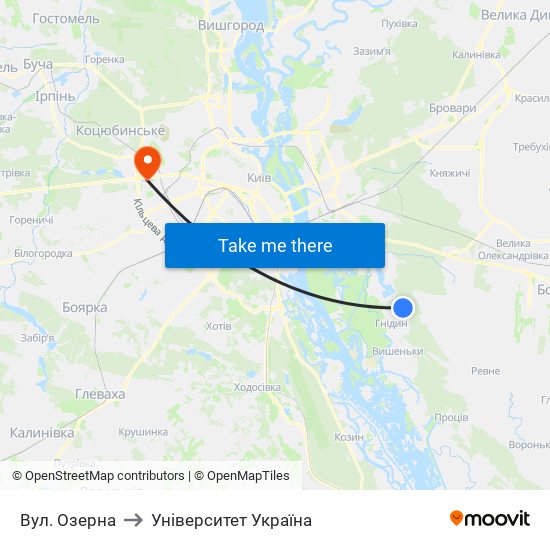 Вул. Озерна to Університет Україна map