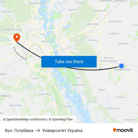 Вул. Голубівка to Університет Україна map