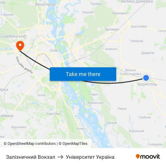 Залізничний Вокзал to Університет Україна map