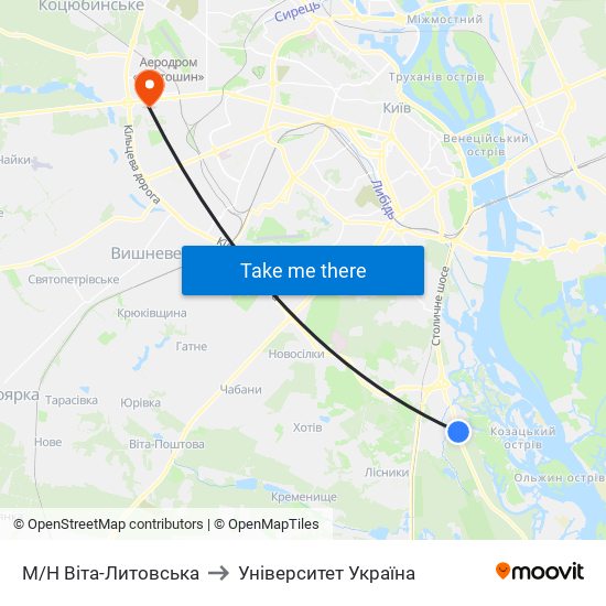 М/Н Віта-Литовська to Університет Україна map