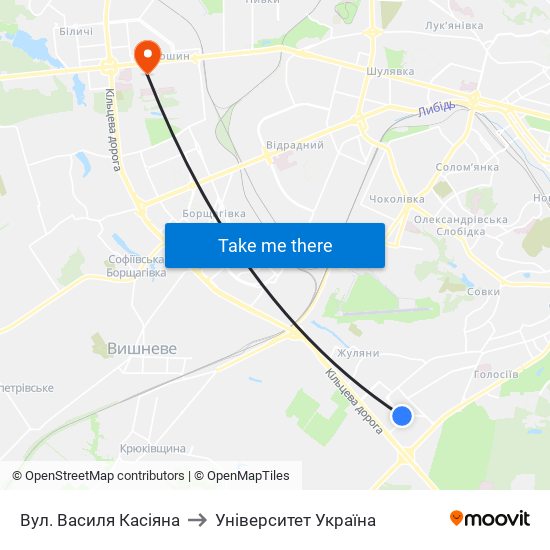 Вул. Василя Касіяна to Університет Україна map