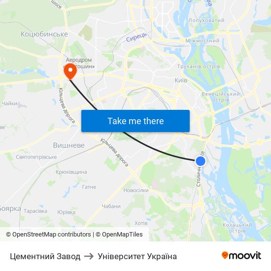 Цементний Завод to Університет Україна map