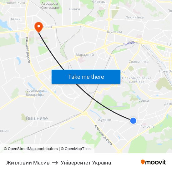 Житловий Масив to Університет Україна map