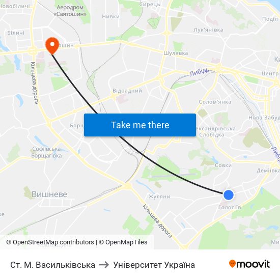 Ст. М. Васильківська to Університет Україна map
