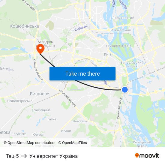 Тец-5 to Університет Україна map