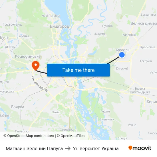 Магазин Зелений Папуга to Університет Україна map