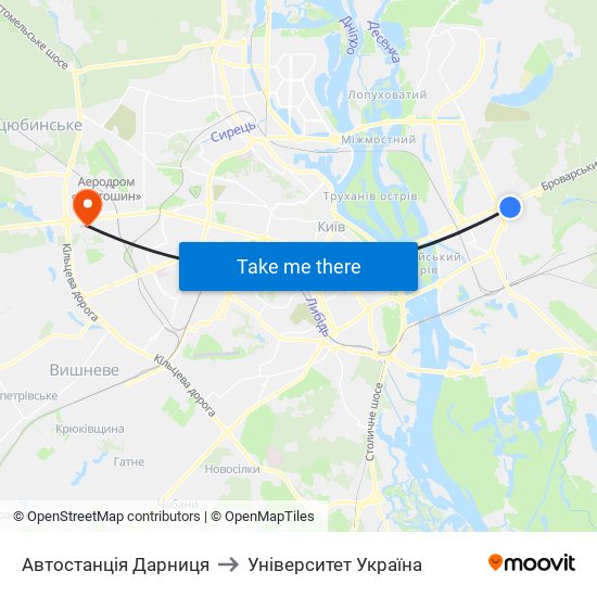 Автостанція Дарниця to Університет Україна map