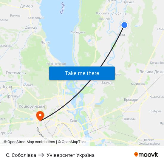 С. Соболівка to Університет Україна map