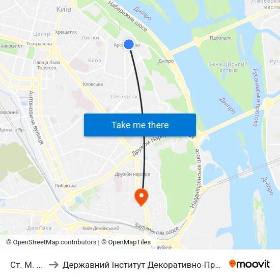 Ст. М. Арсенальна to Державний Інститут Декоративно-Прикладного Мистецтва І Дизайну Імені М. Бойчука map