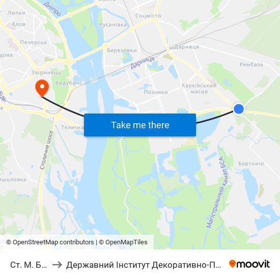 Ст. М. Бориспільська to Державний Інститут Декоративно-Прикладного Мистецтва І Дизайну Імені М. Бойчука map