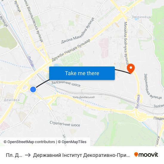 Пл. Деміївська to Державний Інститут Декоративно-Прикладного Мистецтва І Дизайну Імені М. Бойчука map