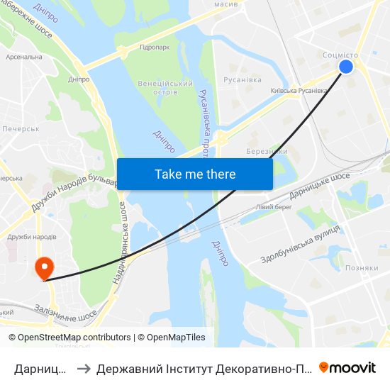 Дарницький Універмаг to Державний Інститут Декоративно-Прикладного Мистецтва І Дизайну Імені М. Бойчука map