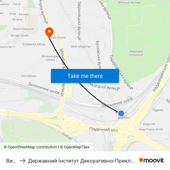 Видубичі to Державний Інститут Декоративно-Прикладного Мистецтва І Дизайну Імені М. Бойчука map