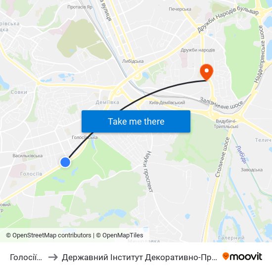 Голосіївський Парк to Державний Інститут Декоративно-Прикладного Мистецтва І Дизайну Імені М. Бойчука map