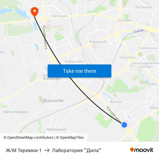 Ж/М Теремки-1 to Лаборатория ""Дила"" map