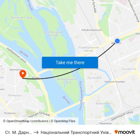 Ст. М. Дарниця to Національний Транспортний Університет map