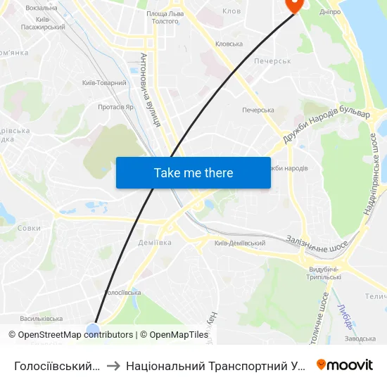 Голосіївський Парк to Національний Транспортний Університет map