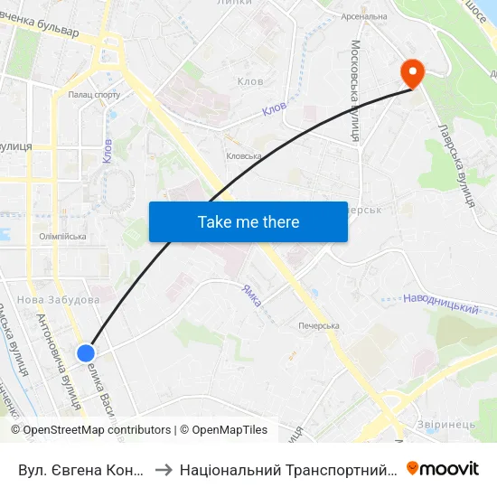 Вул. Євгена Коновальця to Національний Транспортний Університет map