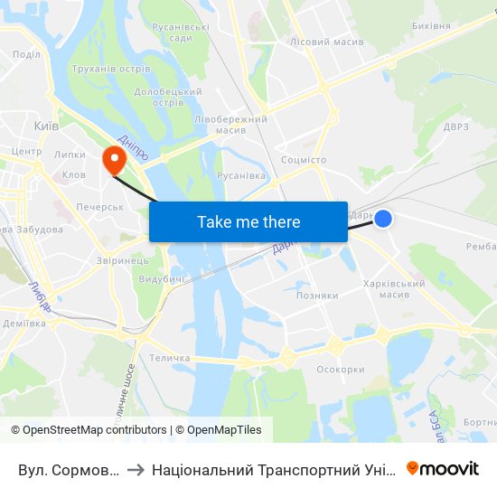 Вул. Сормовська to Національний Транспортний Університет map